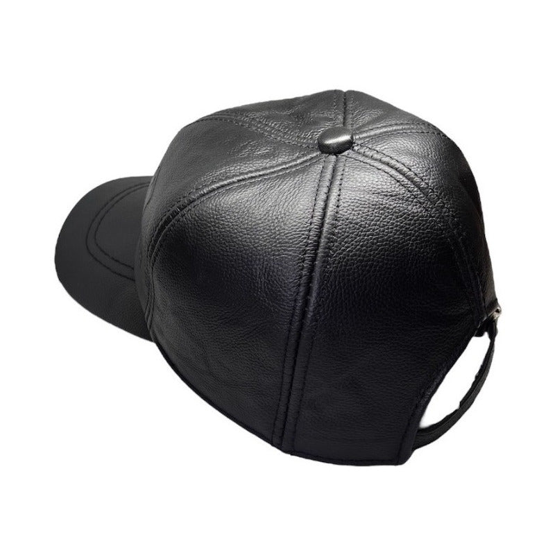 Gorro Jockey Cuero Genuino Estampado Lujo Luxher Mod. Madrid Color Negro Talla 55-60 Cm Ajustable