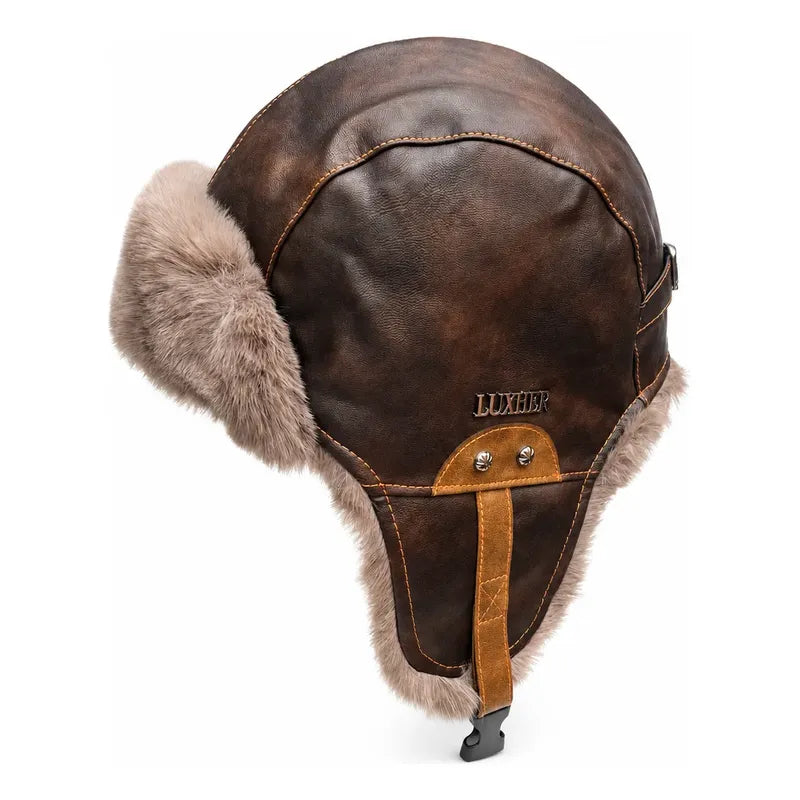 Gorro Ruso Luxher Eco Cuero Térmico Invierno Glacial Marrón Talla Unica (58-60 Cm) Lisa