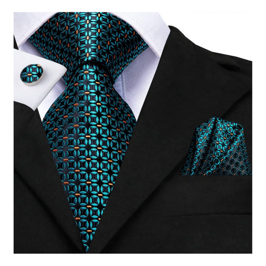 Set Corbata, Pañuelo Y Colleras Seda Lujo Hi-tie Mod Patron