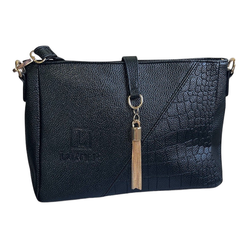 Cartera Bandolera Luxher Moda Elegante Eco Cuero Mod Londres Color Negro