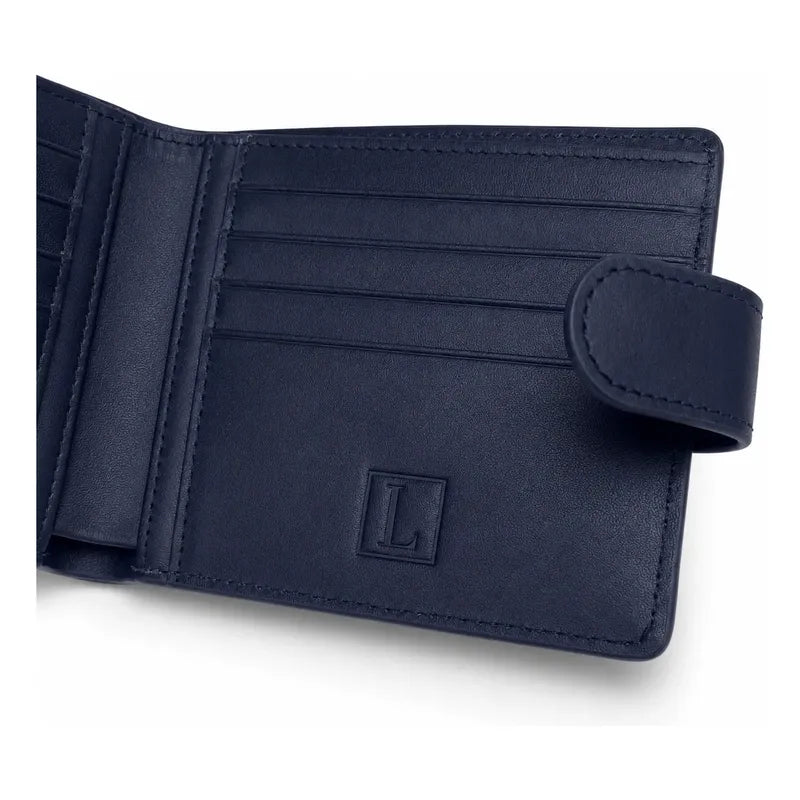 Billetera Hombre Cuero Genuino Protección Rfid Luxher Aureo Azul Liso