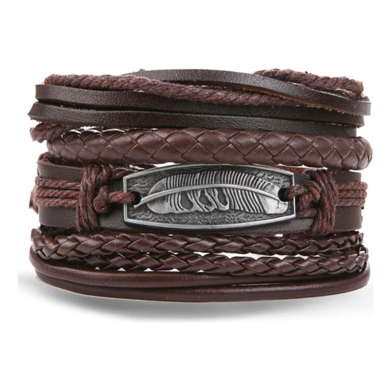 Pulsera De Cuero Ajustable Unisex Modelo Pluma