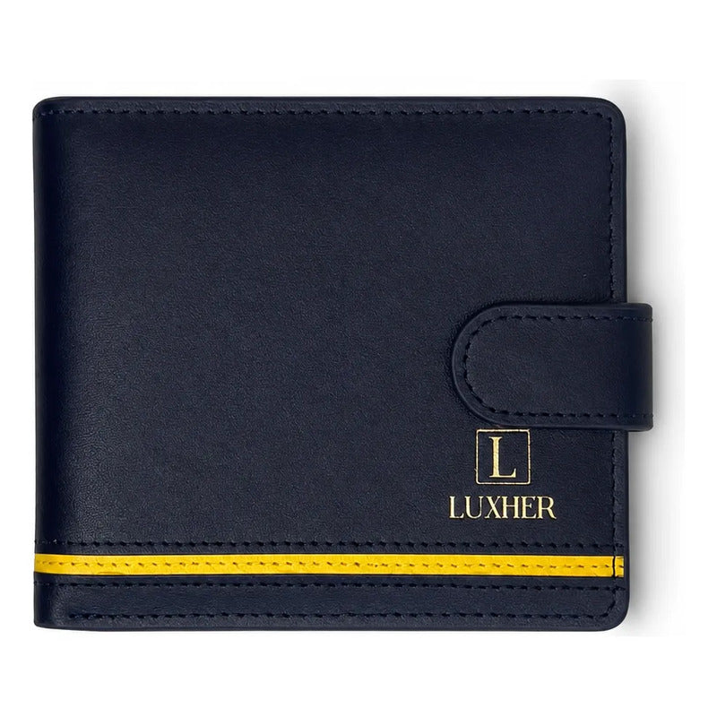 Billetera Hombre Cuero Genuino Protección Rfid Luxher Aureo Azul Liso