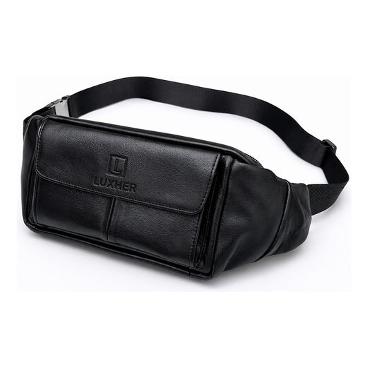 Banano Riñonera Cuero Genuino Premium Luxher Unisex Mod Olmo Color Negro Diseño De La Tela Liso