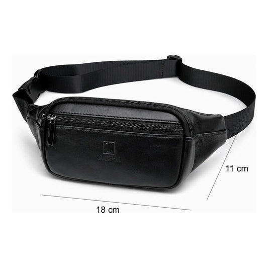 Banano Riñonera De Cuero Genuino Luxher Unisex Mod. Caoba Color Negro Diseño De La Tela Liso