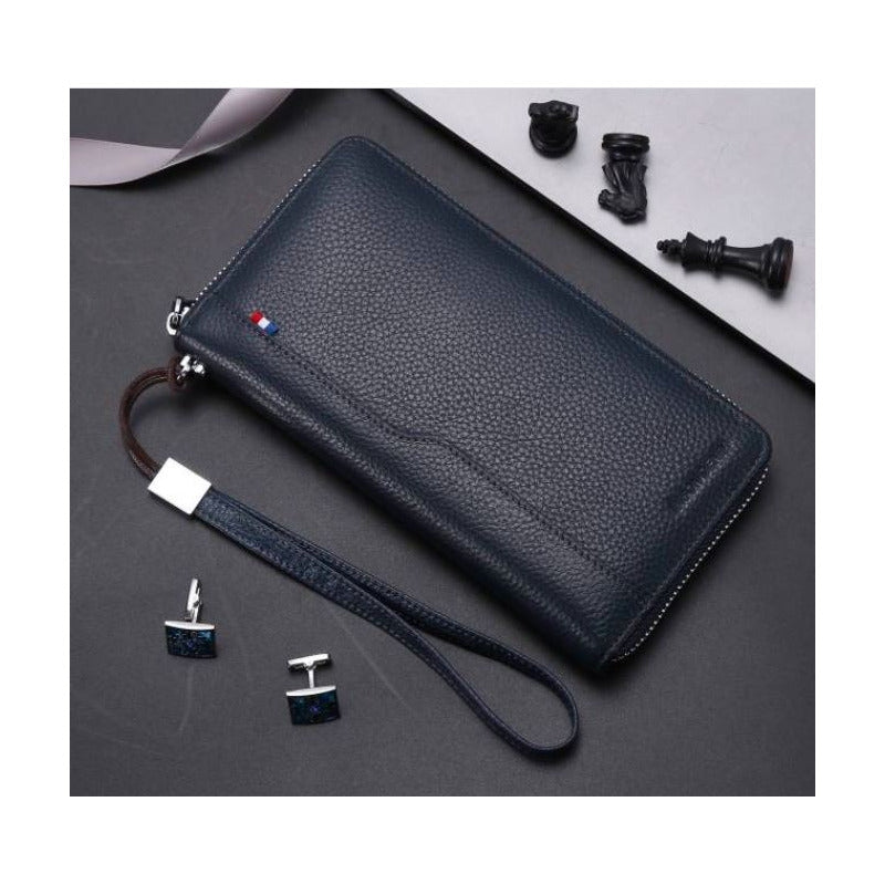 Chequera Gruesa Cuero Genuino Lujo Bison Denim Mod. Acordeon