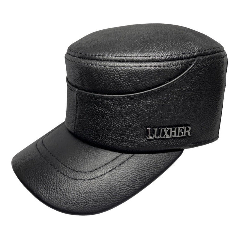 Gorro Unisex Jockey De Cuero Genuino Lujo Luxher Mod. Berlín Color Negro Talla 59-60 Cm