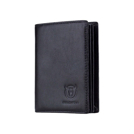 Billetera Cuero Genuino Bull Captain Protec Rfid Mod Spare Color Negro