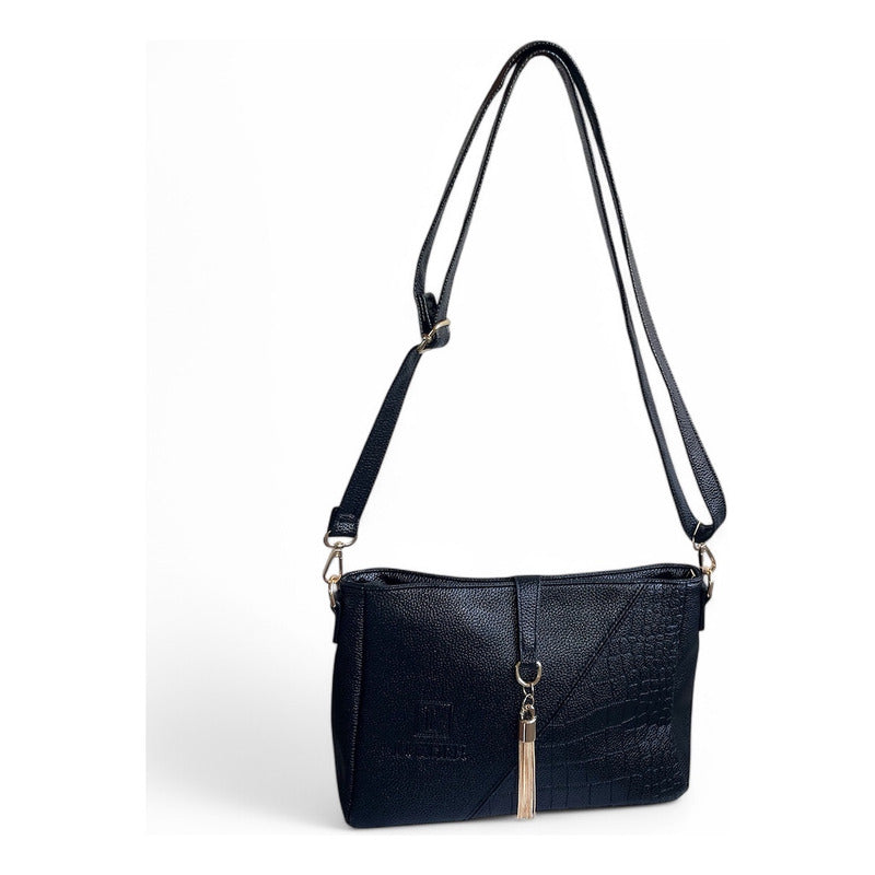 Cartera Bandolera Luxher Moda Elegante Eco Cuero Mod Londres Color Negro