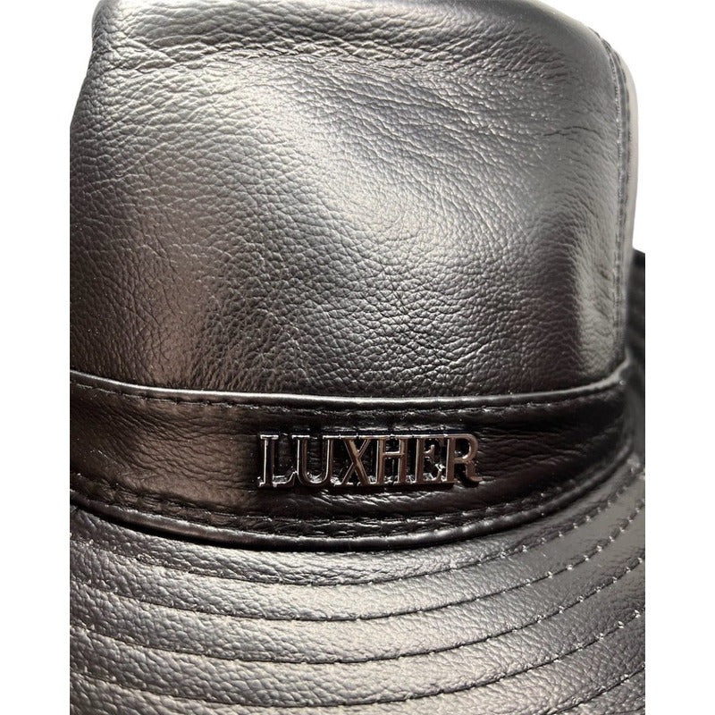 Sombrero De Cuero Genuino Gorro Lujo Luxher Mod. Ámsterdam Color Negro Talla 57-58 Cm (xxl)