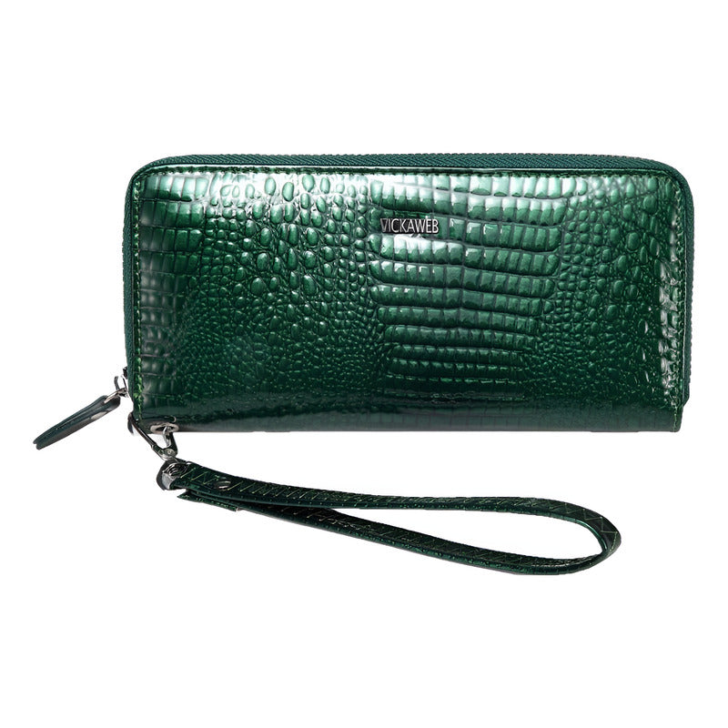 Billetera Larga Mujer Fiesta Cuero Genuino Mod. Green