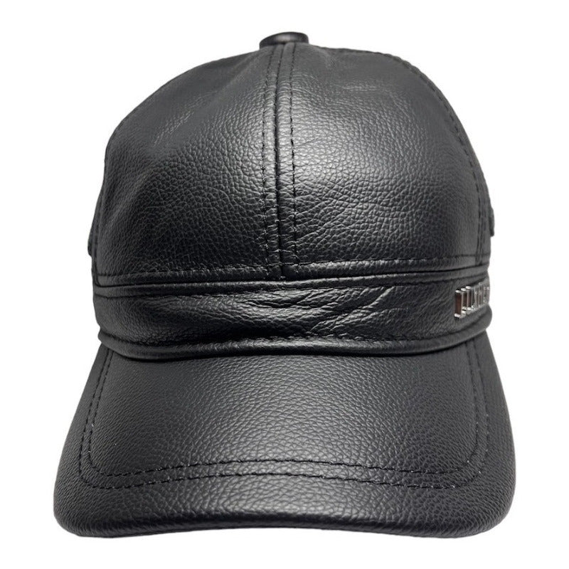 Gorro Jockey De Cuero Genuino Lujo Luxher Mod. Oslo Color Negro Talla 55-60 Cm Ajustable