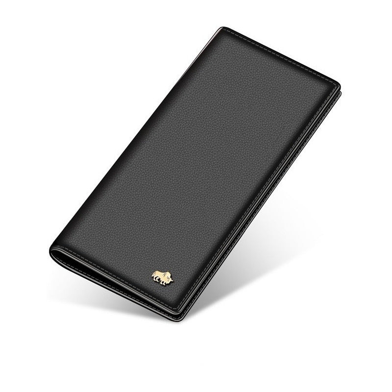 Chequera De Cuero Genuino Delgada Lujo Bison Denim