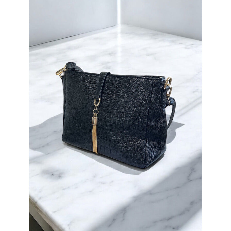 Cartera Bandolera Luxher Moda Elegante Eco Cuero Mod Londres Color Negro