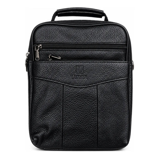 Bolso Bandolera Cuero Genuino Premium Luxher Modelo Atlas Negro Lisa