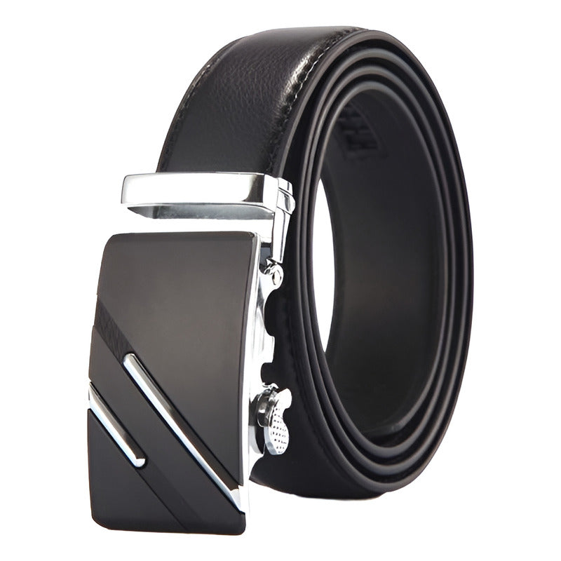 Cinturón Cuero Hebilla Automática Ajustable Lfmb Mod. Líneas