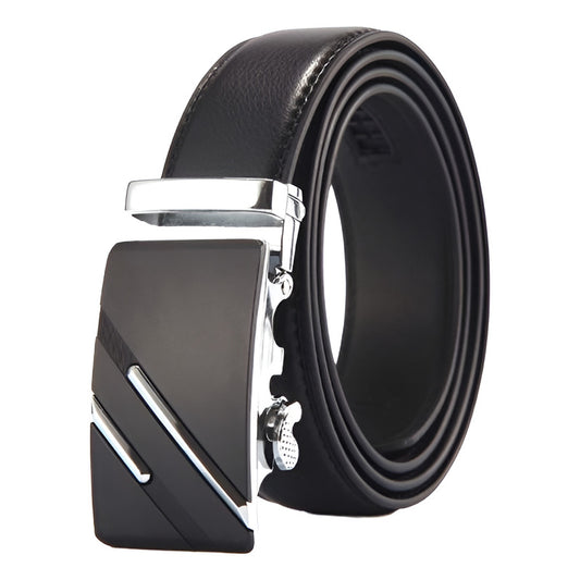 Cinturón Cuero Hebilla Automática Ajustable Lfmb Mod. Líneas