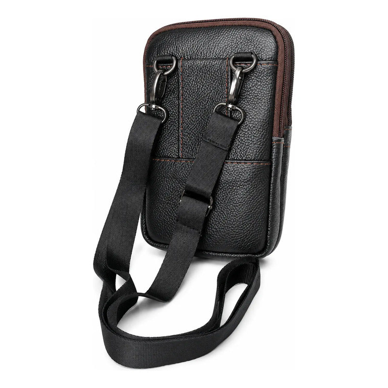 Bolso Riñonera Luxher Hombre Cuero Genuino Premium Mod Sirio Negro Lisa