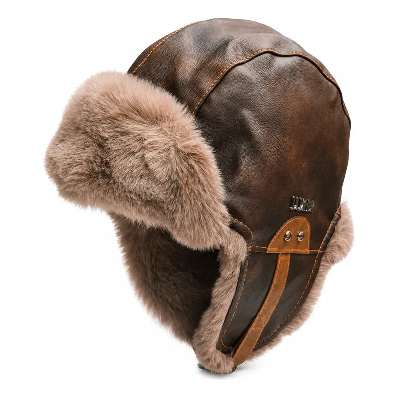 Gorro Ruso Luxher Eco Cuero Térmico Invierno Glacial Marrón Talla Unica (58-60 Cm) Lisa