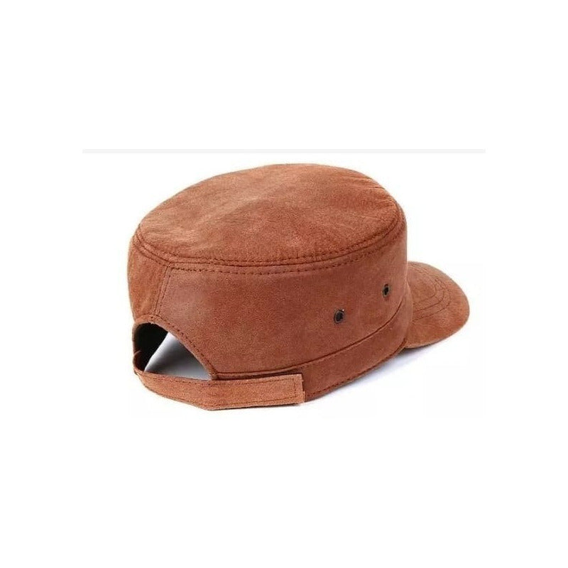Gorra Jockey Cuero Genuino Piel De Oveja Mod. Smooth Color Marrón Talla 56-61 Cm (ajustable)