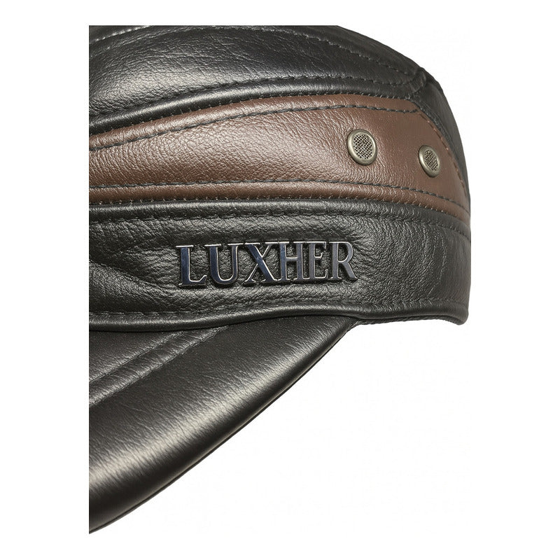 Gorro Jockey De Cuero Genuino Lujo Luxher Mod. Moscú Color Negro Talla 55-60 Cm Ajustable