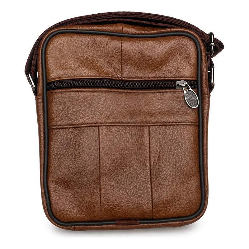 Bolso Bandolera Cuero Genuino Premium Luxher Modelo Vector Marrón Lisa
