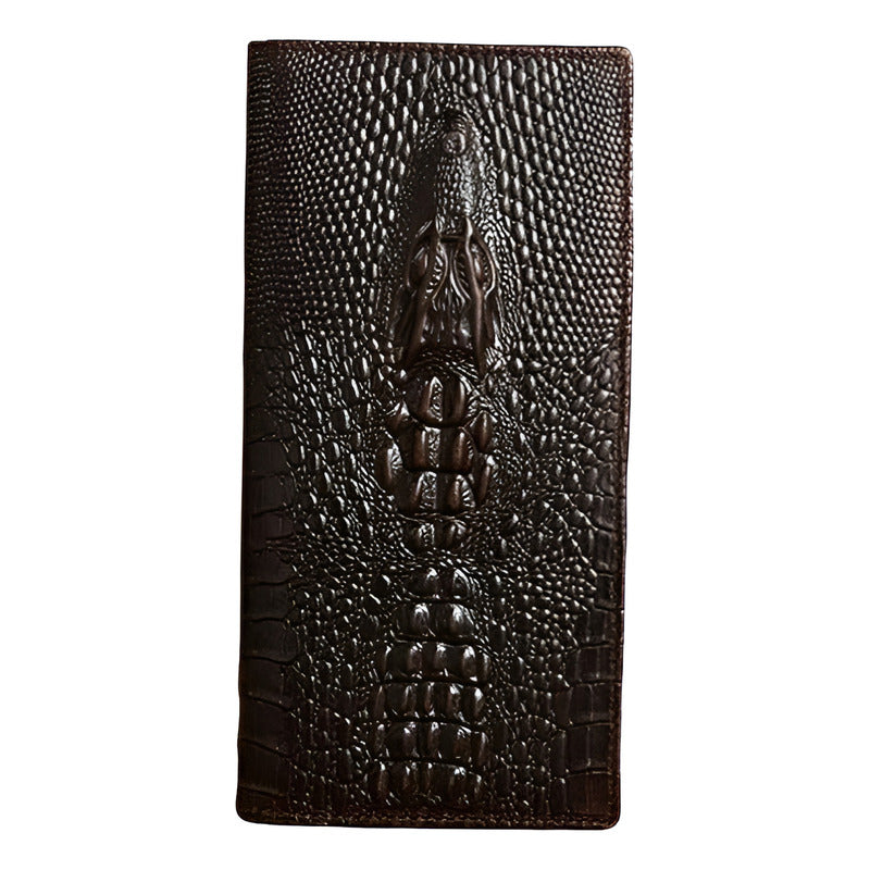 Chequera Delgada Texturizada De Cuero Genuino Mod. Kroc Color Marrón Oscuro