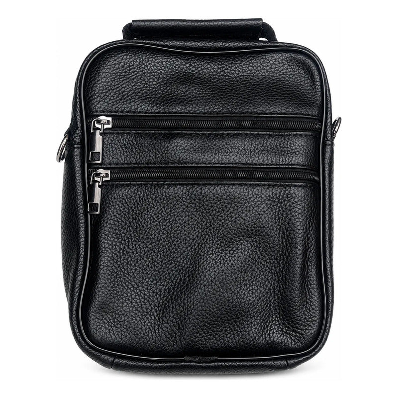 Bolso Bandolera Cuero Genuino Premium Luxher Modelo Atlas Negro Lisa