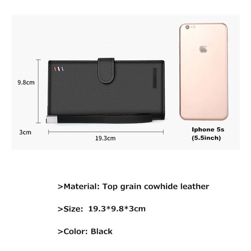 Chequera Gruesa De Cuero Genuino Lujo Bison Denim Mod. Gross