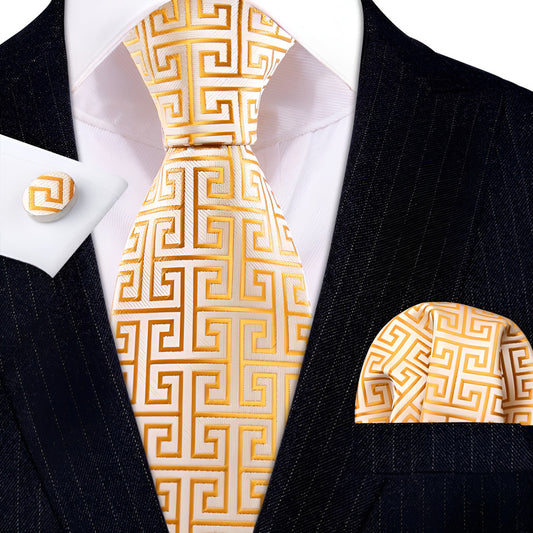 Set Corbata, Pañuelo Y Colleras Seda Lujo Hi-tie Mod Cubico