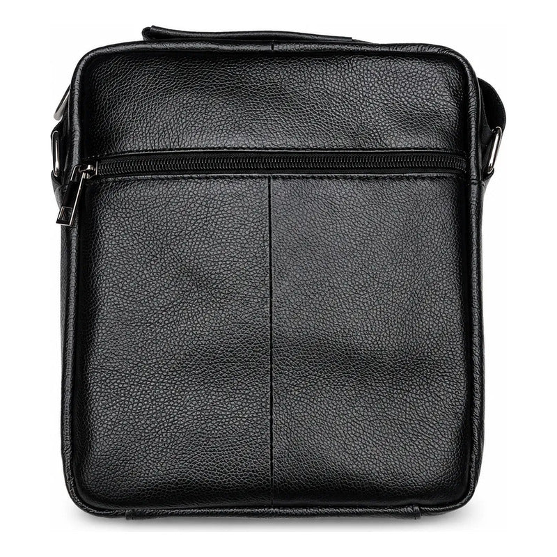 Bolso Bandolera Luxher Hombre Cuero Genuino Lujo Mod. Orión Negro Lisa
