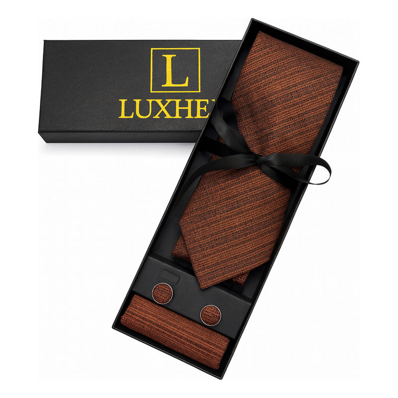 Set Corbata, Pañuelo Y Colleras Seda Luxher Mod Elegance