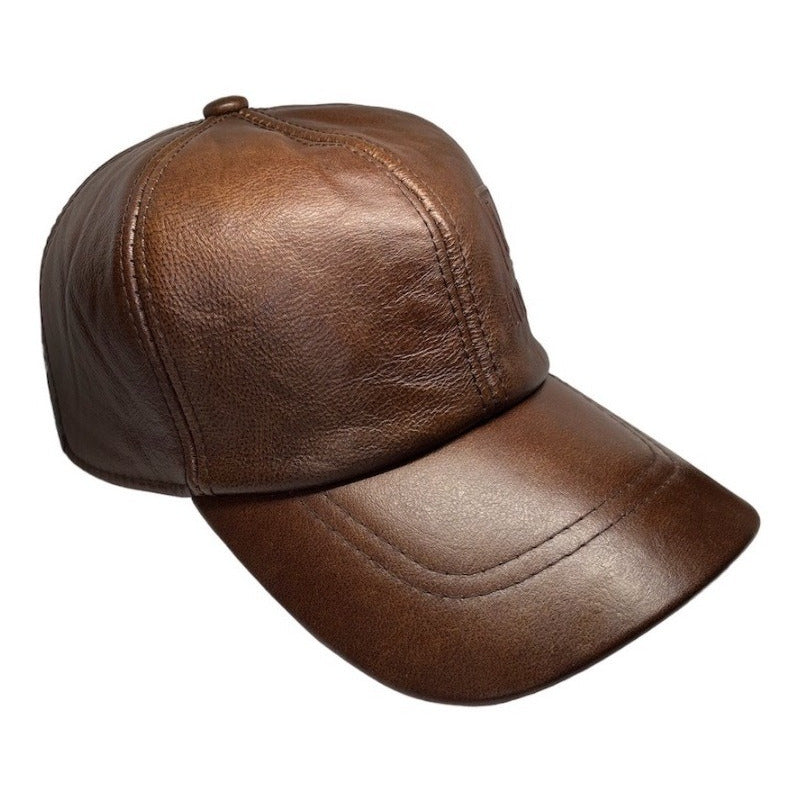 Gorro Jockey Cuero Genuino Estampado Lujo Luxher Mod. Madrid Color Marrón Talla 55-60 Cm Ajustable