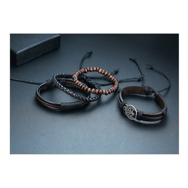 Pulsera De Cuero Ajustable Unisex Arbol De La Vida