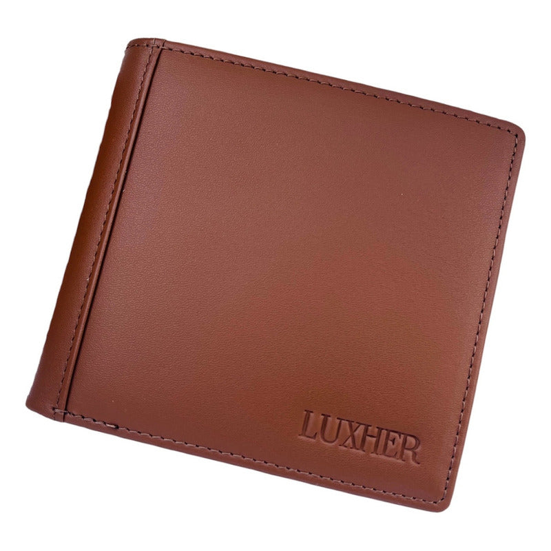 Billetera Cuero Genuino Lujo Protección Rfid Luxher Clásico Color Marrón