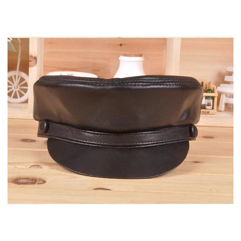 Gorra Mujer Boina Cuero Genuino Piel De Oveja Mod. Point Color Negro Talla 59-60 Cm