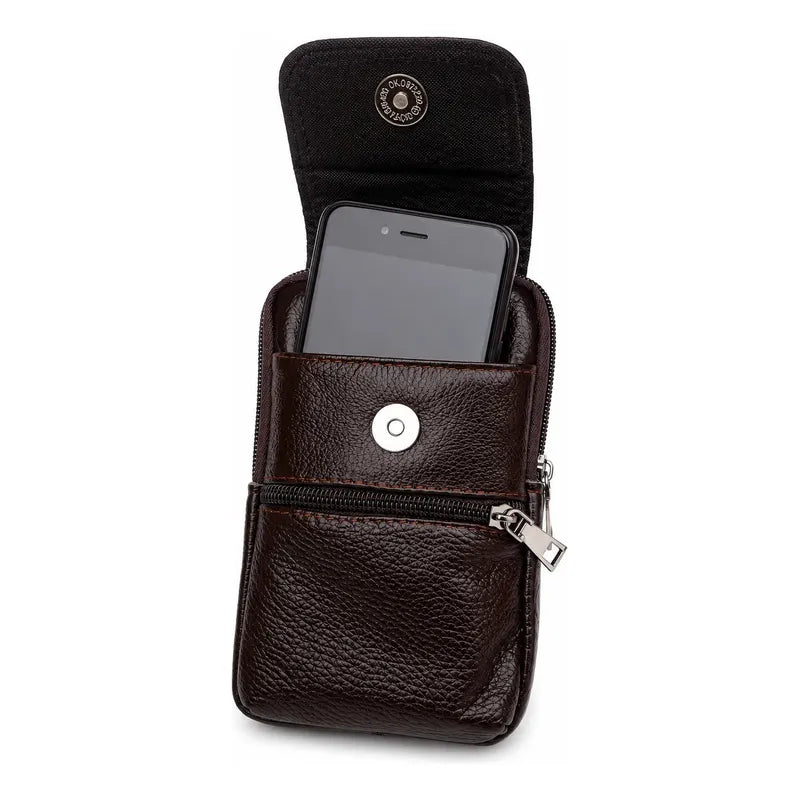 Bolso Riñonera Luxher Hombre Cuero Genuino Premium Mod Sirio Marrón Oscuro Lisa