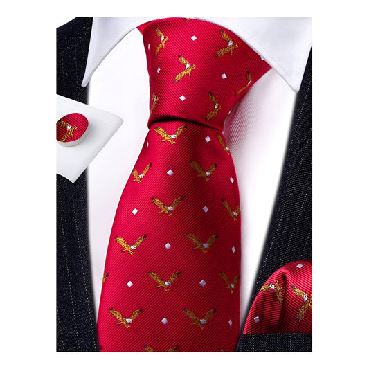 Set Corbata, Pañuelo Y Colleras Seda Lujo Hi-tie Mod Aguila