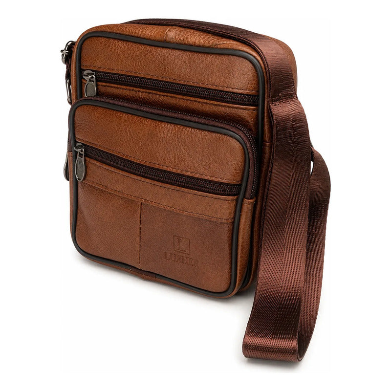 Bolso Bandolera Cuero Genuino Premium Luxher Modelo Vector Marrón Lisa