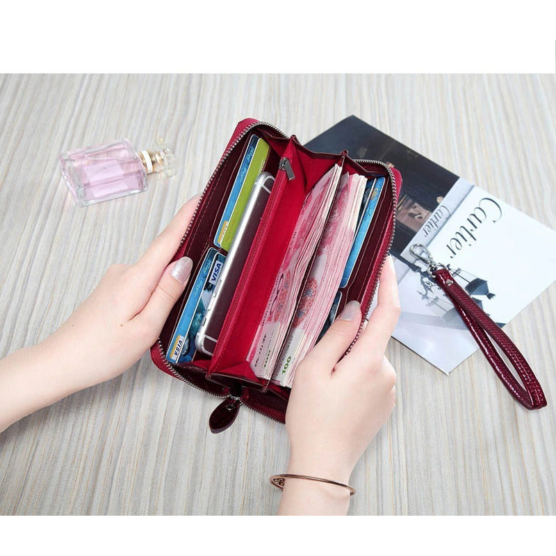 Billetera Larga Mujer Fiesta Cuero Genuino Mod. Green