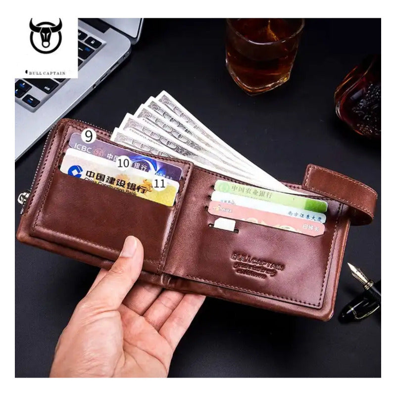 Billetera Cuero Genuino Bull Captain Protec Rfid Mod Buff