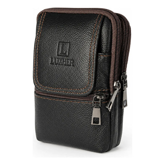 Bolso Riñonera Luxher Hombre Cuero Genuino Premium Mod Sirio Negro Lisa