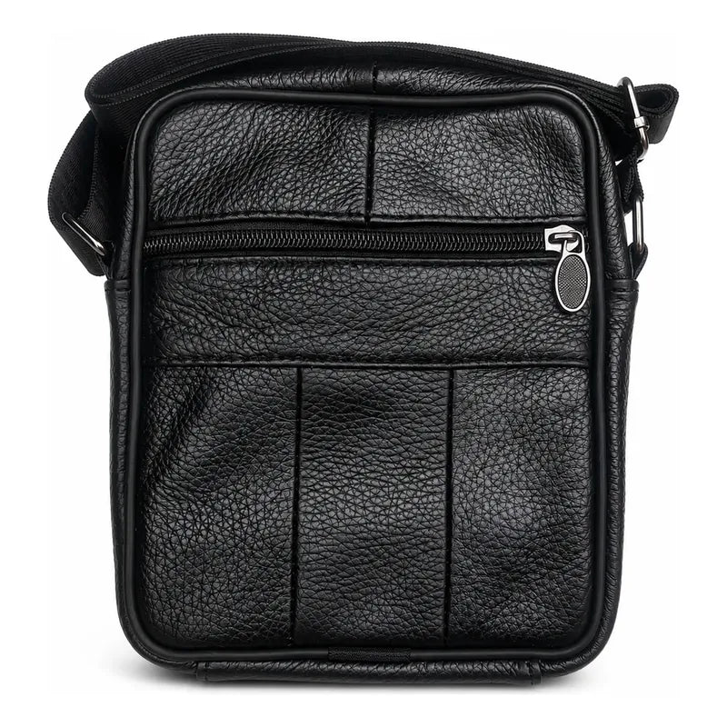 Bolso Bandolera Cuero Genuino Premium Luxher Modelo Vector Negro Lisa