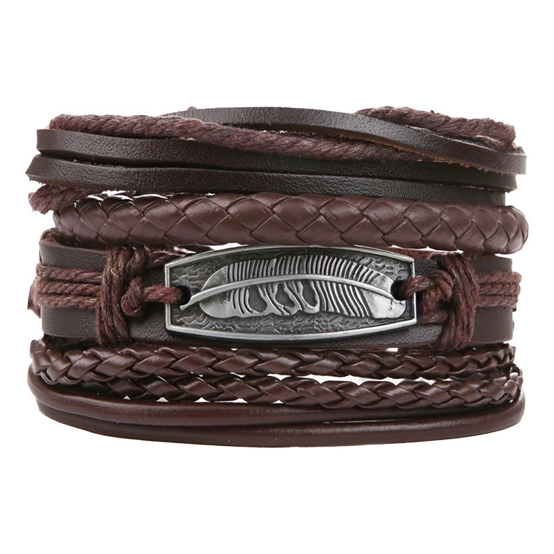 Pulsera De Cuero Ajustable Unisex Modelo Pluma