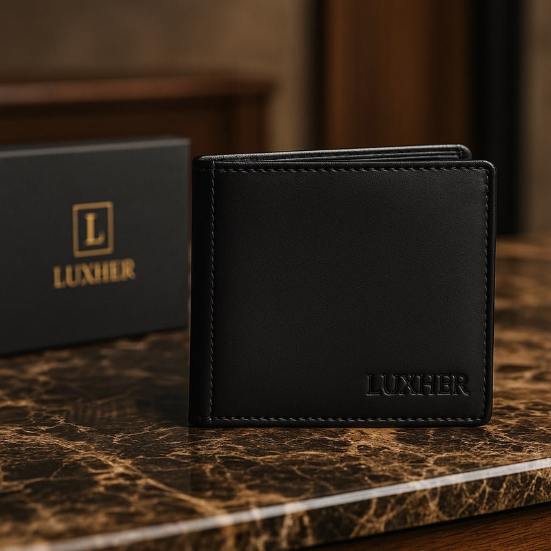 Billetera Cuero Genuino Lujo Protección Rfid Luxher Clásico Color Negro