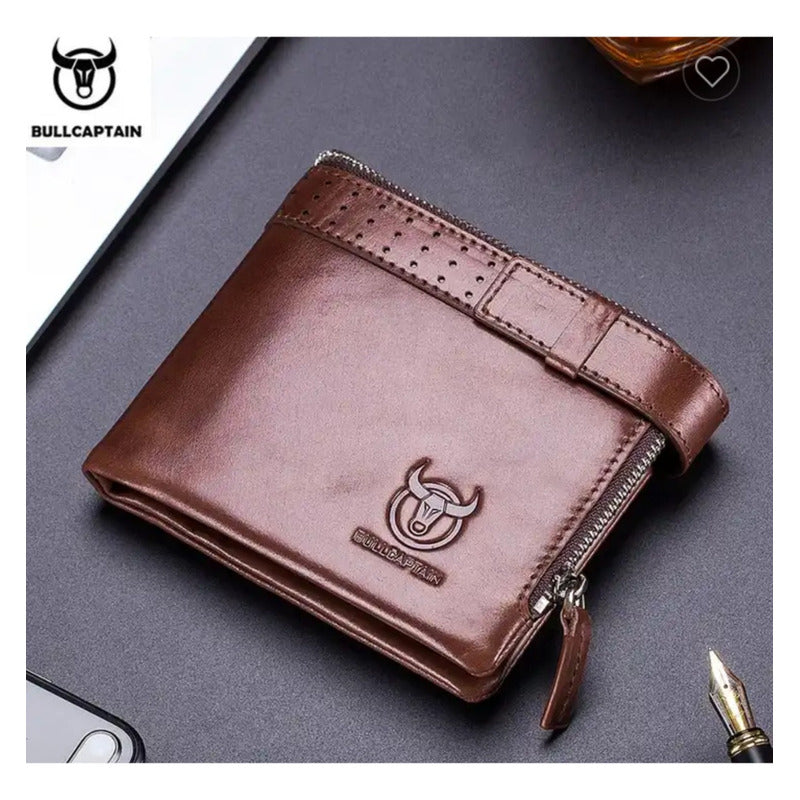 Billetera Cuero Genuino Bull Captain Protec Rfid Mod Buff
