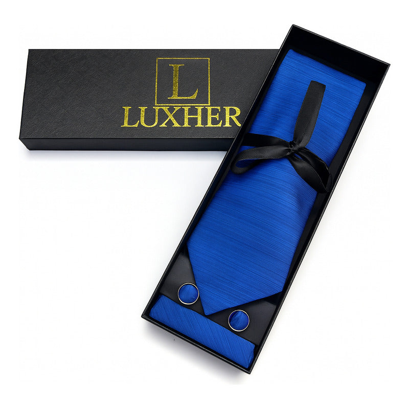 Set Corbata, Pañuelo Y Colleras Seda Lujo Luxher Mod Jasper