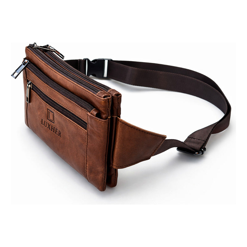 Banano Riñonera De Cuero Genuino Premium Luxher Mod Nogal