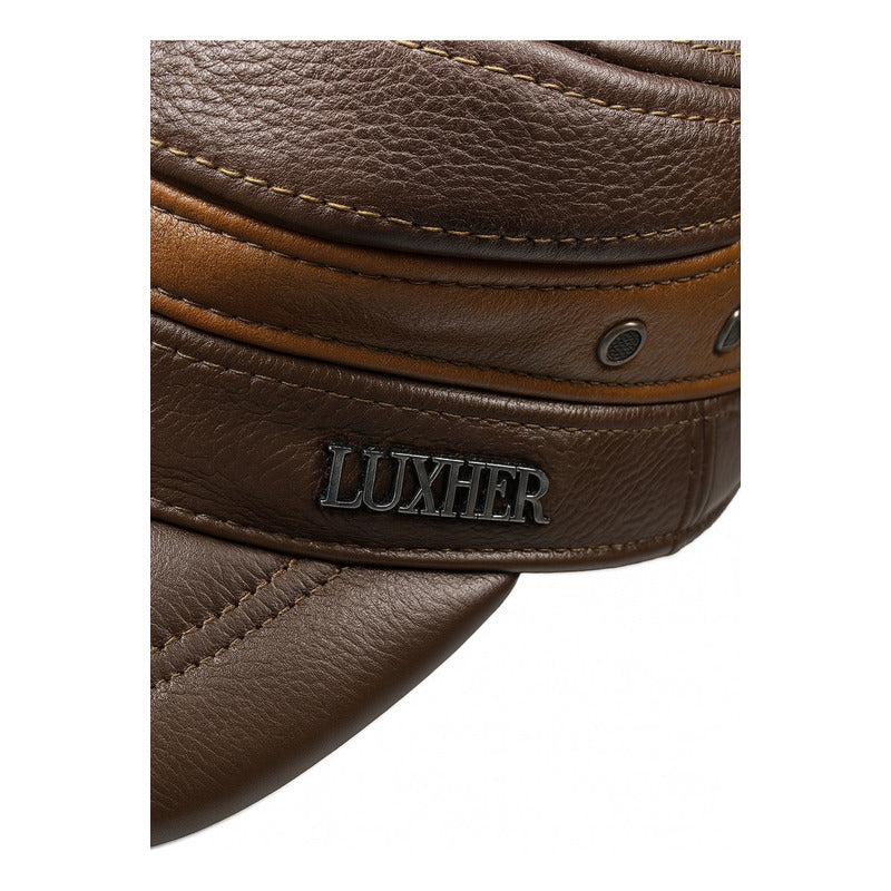 Gorro Jockey De Cuero Genuino Lujo Luxher Mod. Moscú Color Marrón Talla 55-60 Cm Ajustable