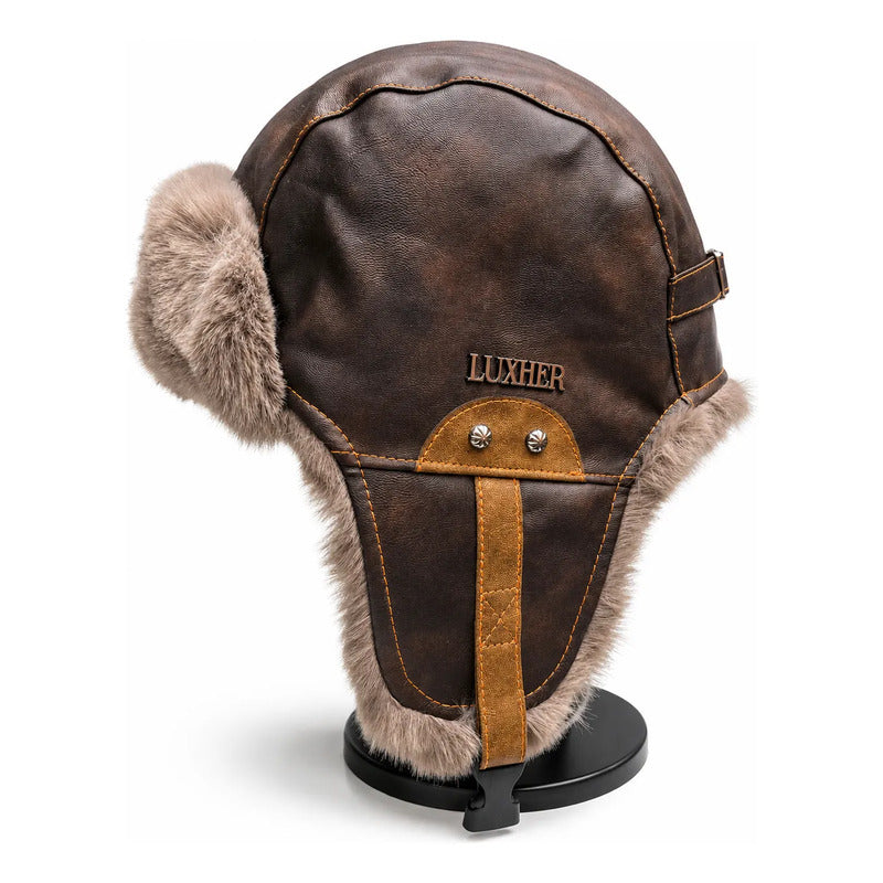 Gorro Ruso Luxher Eco Cuero Térmico Invierno Glacial Marrón Talla Unica (58-60 Cm) Lisa